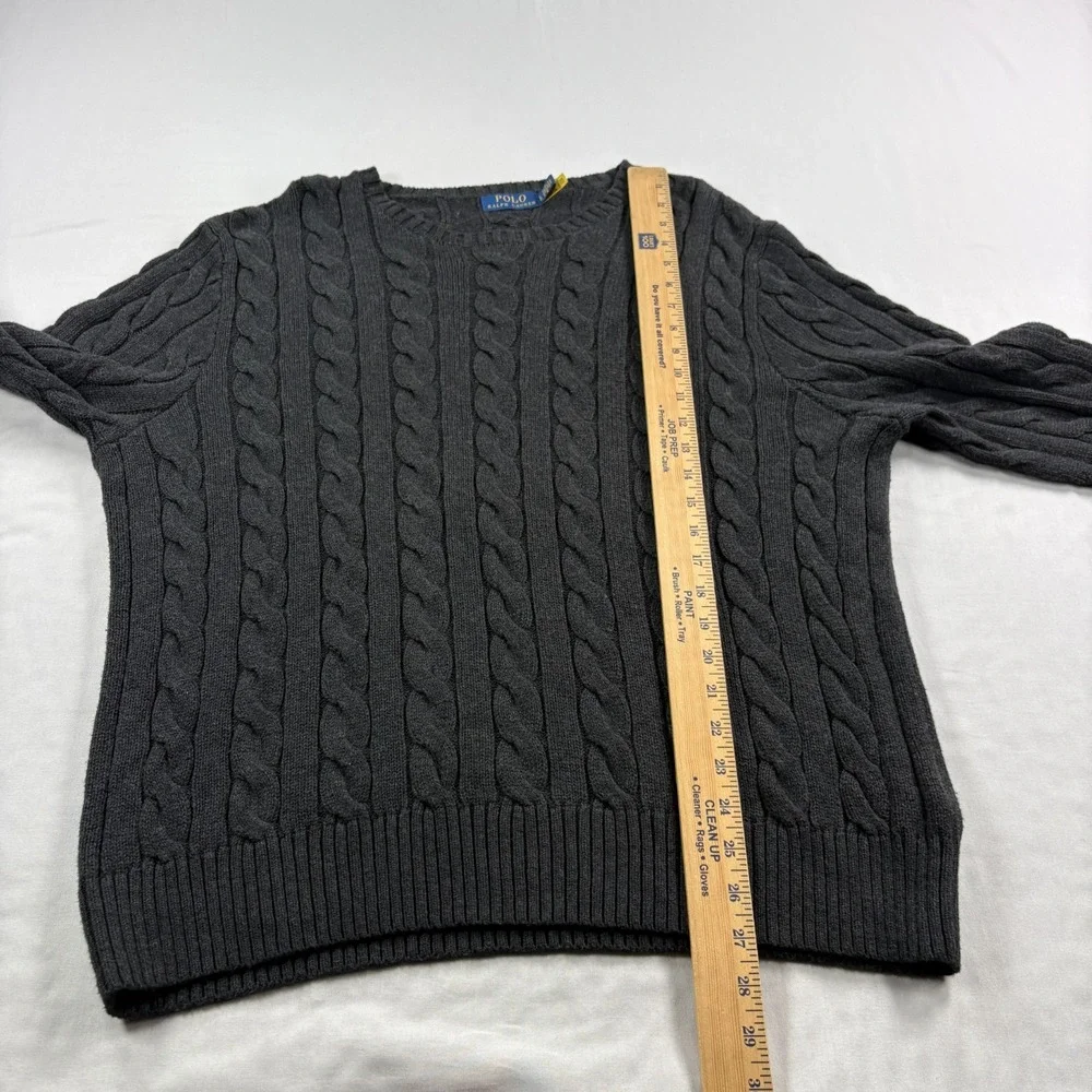 Polo Ralph Lauren Cable Knit Sweater mens Large Gray Pullover Stretch Crew Neck